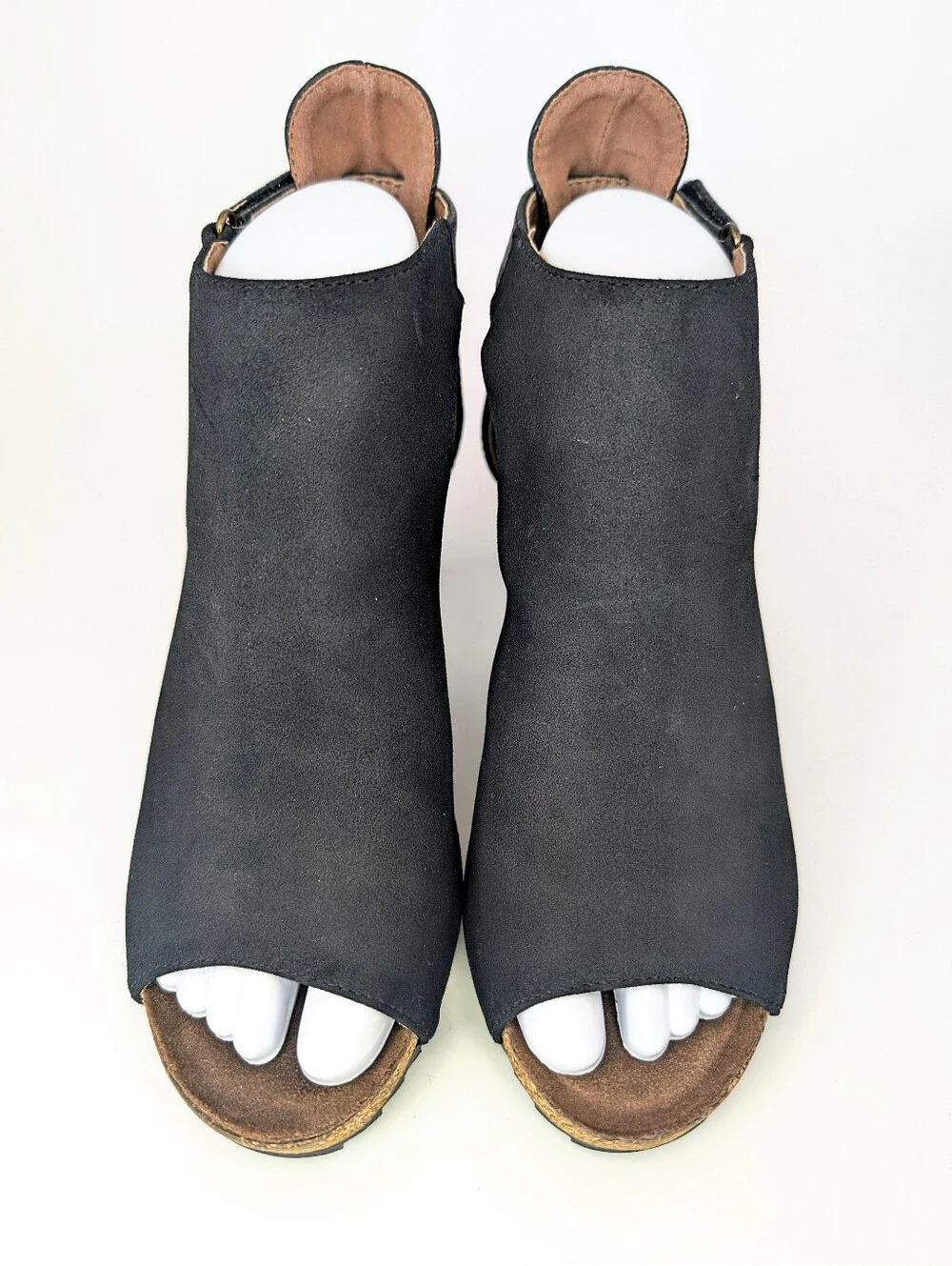 Corkey's Boutique Brand Sunburst Open Toe Wedge Dress Shoe Heels Velcro Black 8